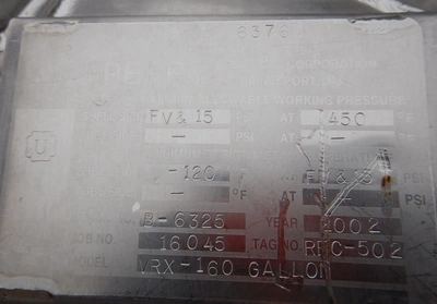 2002 PERRYPRODUCTSCORP. VRX-160 Tank S/S - 0 to 999 Gal. (H=height, L=length) | Perry Equipment (6)