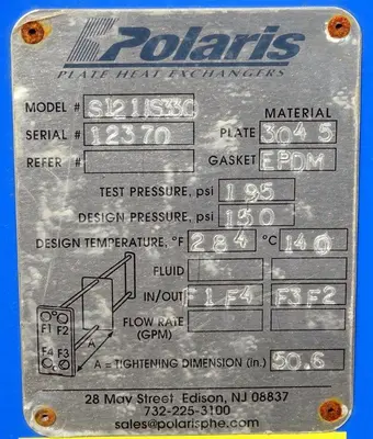 Polaris Plate Heat Exchanger model S121IS330 , S/N 12370