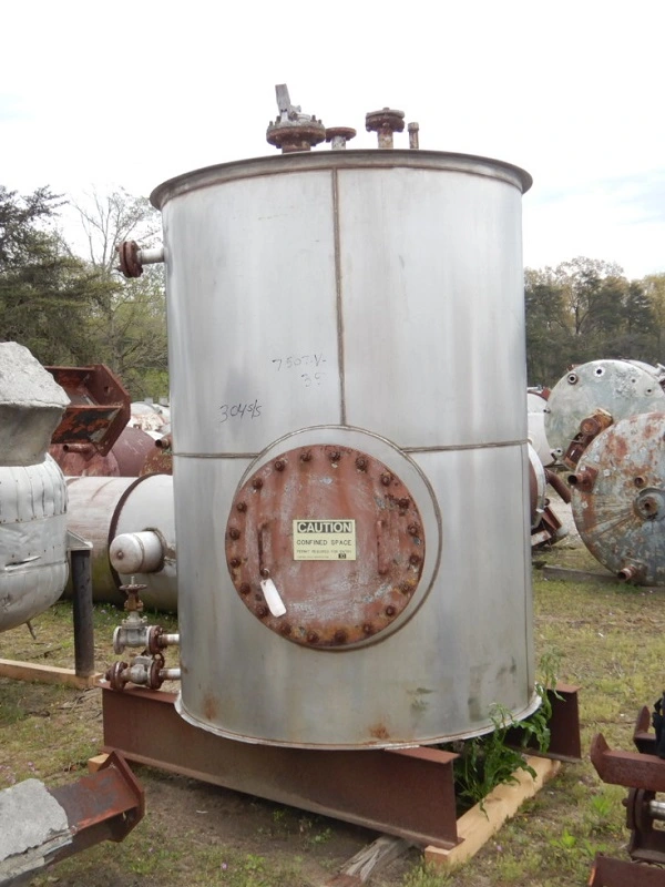 750 Gallon Stainless Steel Vertical Tank, 54" Dia. X 7' High