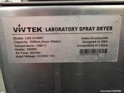 Used Vivtek LSD-H1500F/T Spray Dryer | Lab Scale Spray Drying System 1500 ml/hr