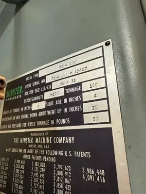 1984 MINSTER 100 TON PIECE-MAKER O.B.I, Flywheel, Single Crank Presses | Timco, Inc. (22)