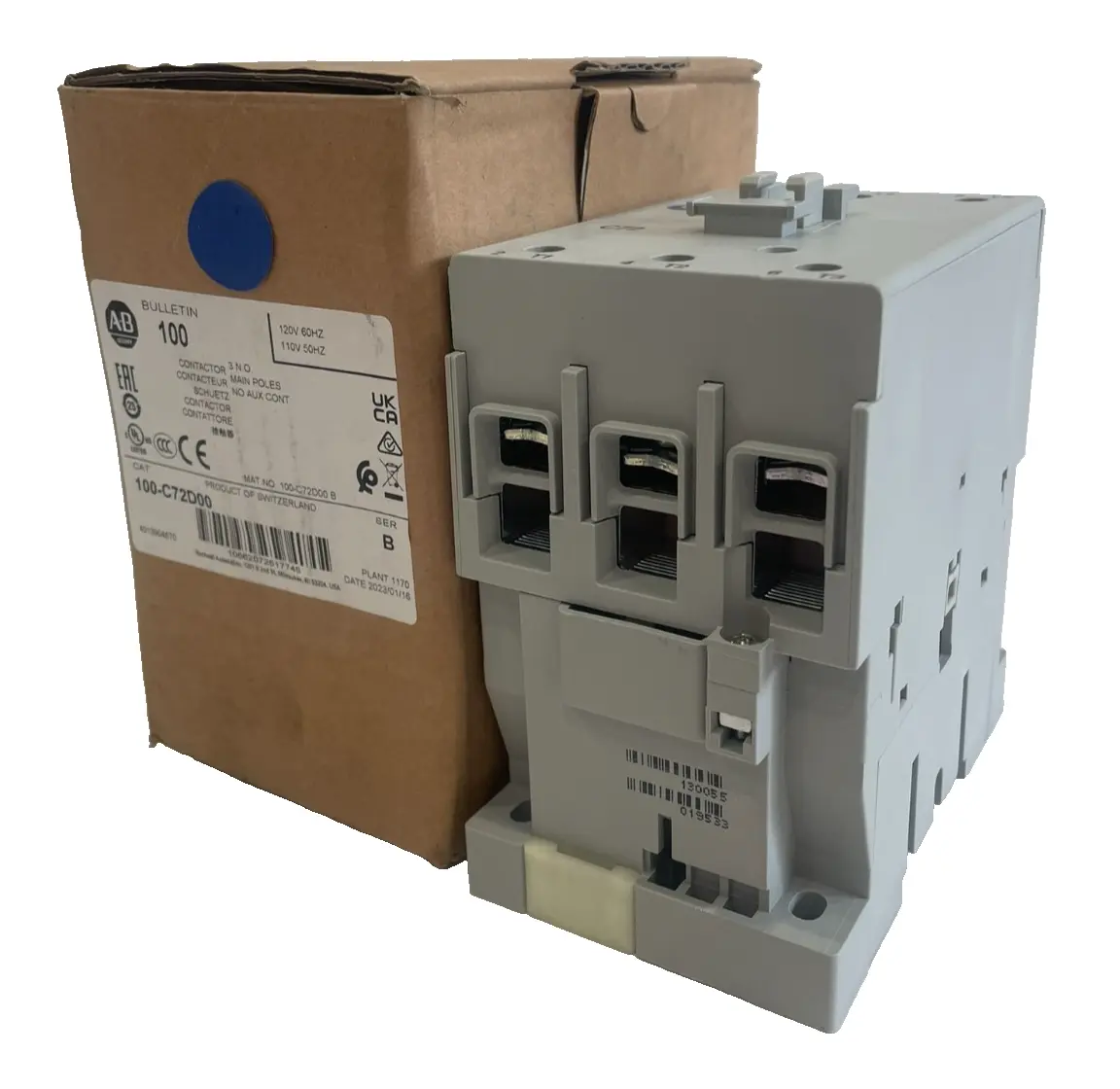 ALLEN BRADLEY 100-C72D00 CONTACTOR SER. B 100C72D00 NEW, SURPLUS