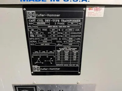 ABB CUTLER HAMMER 2500/3333 kVA 13800 Delta to 600Y Dry Type Transformer W/ GEAR