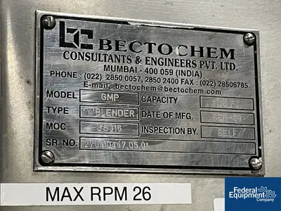 USED Bectochem 1 Cu Ft Bectochem V Blender, S/S