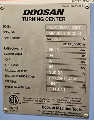2019 DN SOLUTIONS Puma SMX3100ST Lathes CNC 5 Axis or More | Asset Exchange Corporation (22)