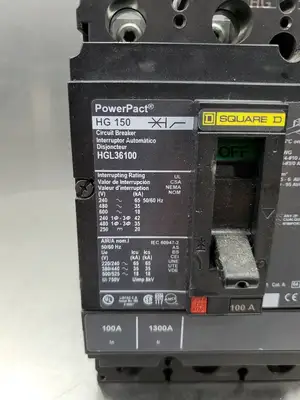 USED Square D HGL36100 PowerPact HG 150 Circuit Breaker, 100A
