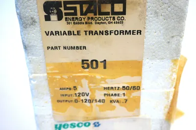 NEW SEALED STACO 501 VARIABLE TRANSFORMER 5AMP 120V