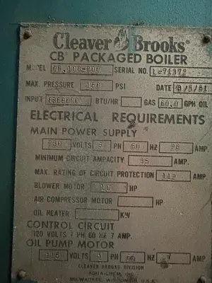 USED 1981 CLEAVER BROOKS CB100-200