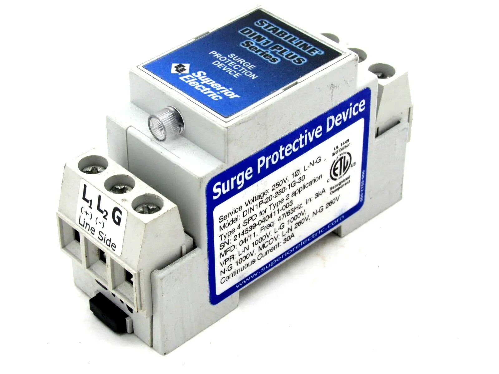 NEW SUPERIOR ELECTRIC DIN1P-20-250-1G-30 SURGE PROTECTOR DIN1P202501G30