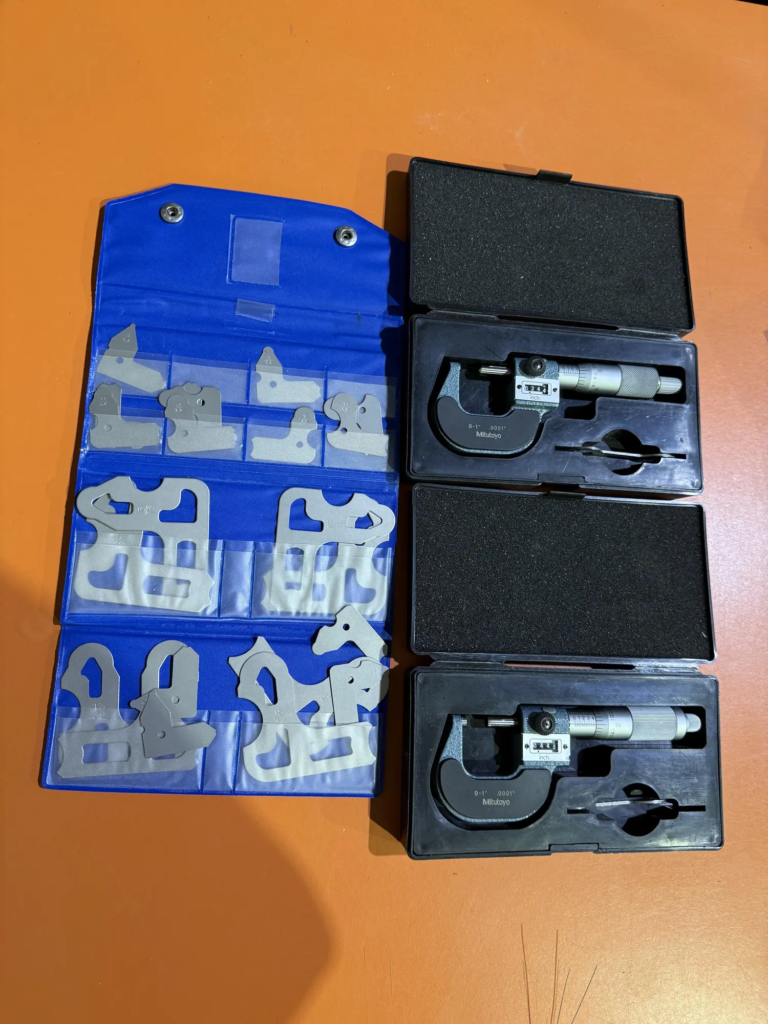 (2) Mitutoyo 0-1" x .0001" Micrometer & Radius Gage Set