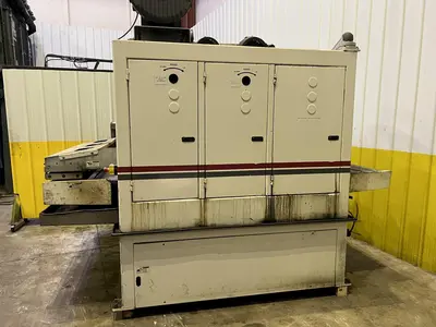 63" MIDWEST AUTOMATION MODEL #N3-6375 3 HEAD WET TYPE BELT DEBURRING GRINDER MACHINE: STOCK 18225