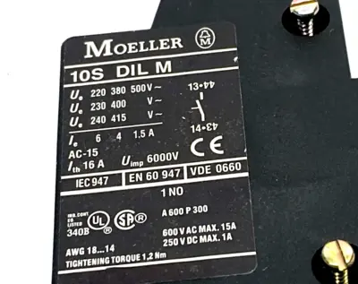 10S DIL M,10SDILM,S-5616,089080 | Moeller S-5616 Accessory Kit, Terminal Blocks & 10SDILM x4 15A Auxiliary Contact - New Other