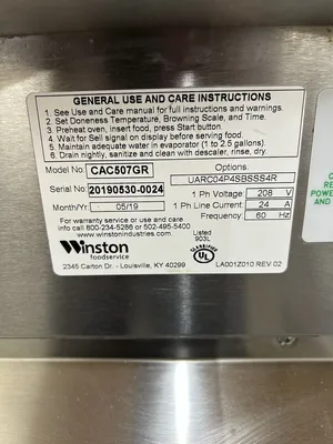 167-0460 Winston CAC507/CAC509 Electric Cook and Hold Ovens