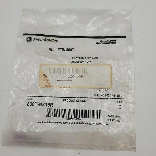 New | in-Stock ALLEN BRADLEY 800T-N319R ALLEN-BRADLEY PILOT LIGHT LED LAMP 24V *NEW SEALED BAG* Lighting | ND Industrial Surplus #1225903
