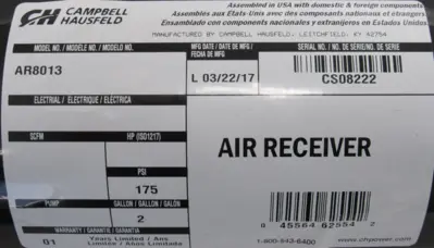 NEW CAMPBELL HAUSFELD AR8013 AIR TANK 2 GAL