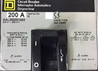 Square D KAL 2 pole 200A 600V KAL262001422 Circuit Breaker 4E-3