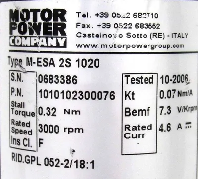 USED MOTOR POWER COMPANY M-ESA-2S-1020 SERVO MOTOR MESA2S1020 1010102300076