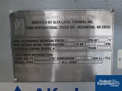 USED Alfa Laval 1,630 Sq Ft Alfa Laval Plate Heat Exchanger, 304 S/S, 150#