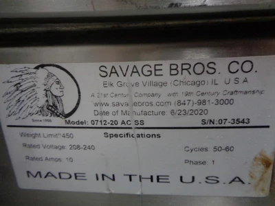 Used 2020 SAVAGE BROS CO. 0712-20 AC SS Bowl Lifts California US | BakeryEquipment.com #1554311