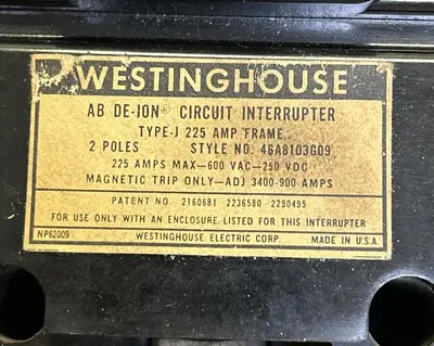 Used WESTINGHOUSE J3225 Miscellaneous Equipment (Electrical & Power) Ohio US | Surplus Asset Holdings #1235443