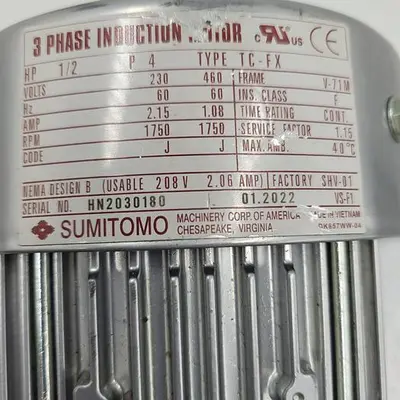 Used SUMITOMO SUMITOMO DRIVE MODEL RNYMS05-1320YC-20 & MOTOR 1/2 HP V-71M FRAME / TYPE: TC-FX Motors (misc) | ND Industrial Surplus #1219072