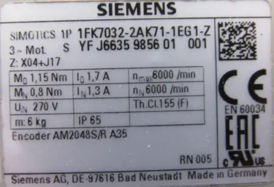 NEW SIEMENS 1FK7032-2AK71-1EG1-Z COMPACT SYNCHRONOUS MOTOR 1FK70322AK711EG1Z