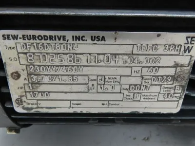 Sew Eurodrive S47 D16DT80N4 Variable Speed Gearmotor 1Hp 460V 3PH 21-102rpm 20:1