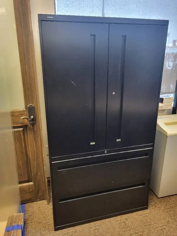Metal Cabinet - 2-Door Upper, 2-Drawer Base - 36.5x66.5 Black Steel