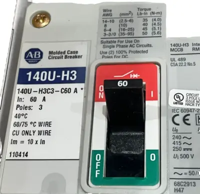 ALLEN BRADLEY 140U-H3C3-C60-F CIRCUIT BREAKER SER. A 140UH3C3C60F NEW, SURPLUS