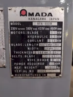 Used 1994 AMADA HFA400W Horizontal Band Saws Illinois US | Blackout Equipment, LLC #1228885