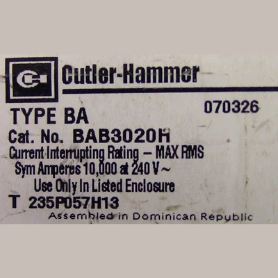 Cutler Hammer 3 Pole 20 Amp Bolt-on Breaker