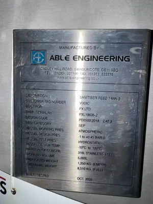 Used 2020 Able Engineering 5,000 LITRE Stainless Steel Tanks GB | Perry Equipment #1464125