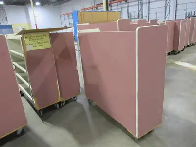 WOODEN, ROLLING WAREHOUSE CARTS