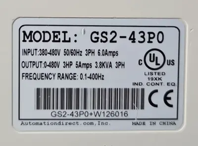 Automation Direct GS2-43P0 GS2 Micro Drive 460V AC 3hp 3 Phase (BIN333)