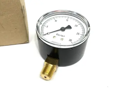 USED NOSHOK PRESSURE GAUGE, MALE 1/4" NPT BOTTOM CONN. BLACK STEEL CASE