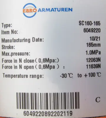 NEW EBRO ARMATUREN 6" KNIFE GATE VALVE SC160-165 50025D HGE015IR8P00E 6049220