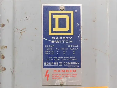 Square D H362 Safety Switch Series E1 60A 600VAC/DC Type 1 Enclosure Used