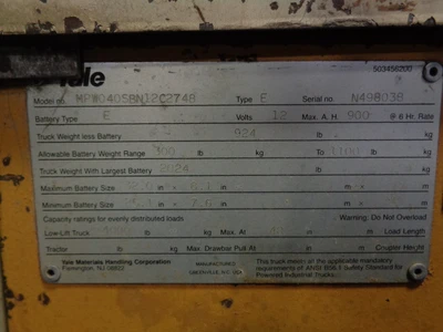 USED YALE MPW040SBN12C2748