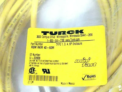 NEW TURCK RSM RKM 40-60M CORDSET U-22808 RSMRKM4060M