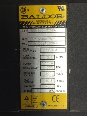 USED BALDOR BSM90C-375BA, BLDC MOTOR-BALDOR MOTOR