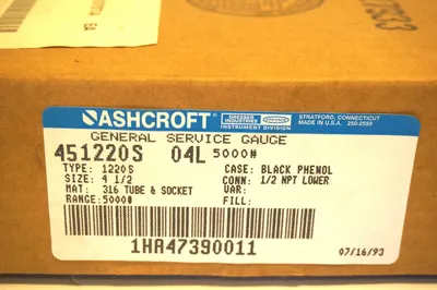 NEW ASHCROFT 45-1220-S-04L-5000 GAUGE 451220S04L5000