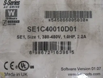 NEW TB WOODS SE1C40010D01 AC DRIVE 1HP SIZE 1