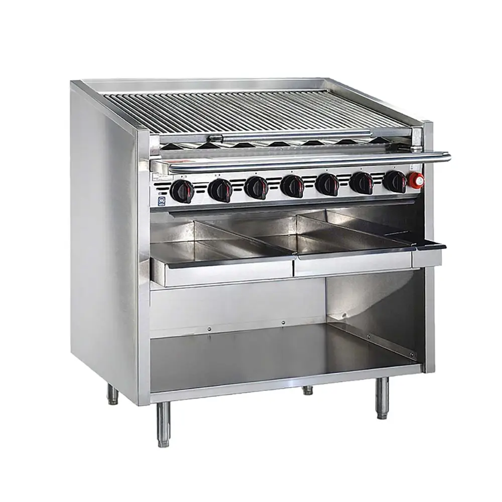 Bakers Pride F-36RS-R 36" Floor Model Gas Charbroiler W/ Cast Iron Radiants - (7) Burners, Natural Gas
