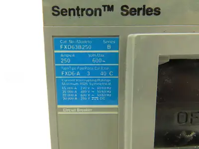 Siemens FXD63B250 Sentron Circuit Breaker 250A 3 Pole 600V FXD6-A Magnetic Adj