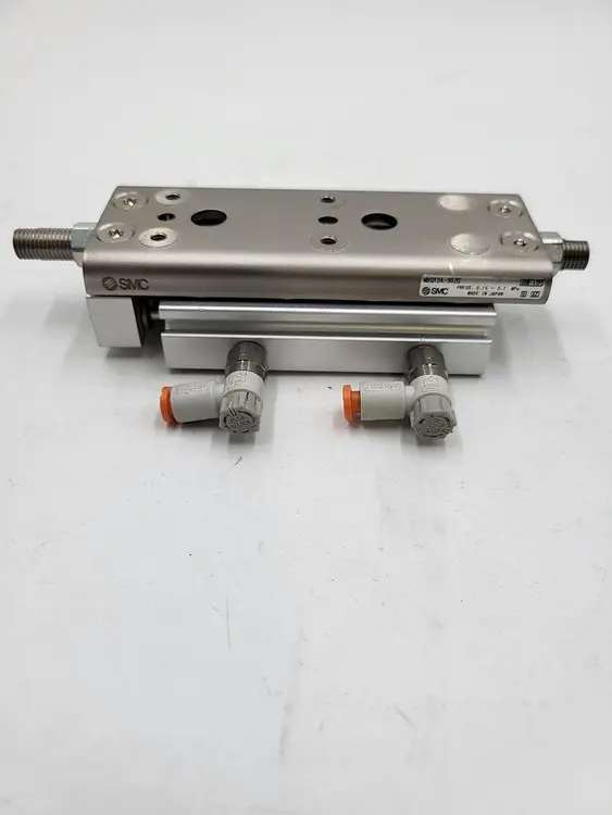 Used SMC SMC MXQ12A-30ZG CYLINDER WITH SLIDE TABLE & TWO AS1201F VALVES Linear Guides | ND Industrial Surplus #1216735