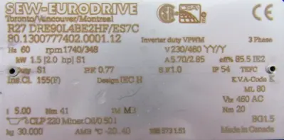 NEW SEW EURODRIVE R27DRE90L4BE2HF/ES7C GEAR MOTOR 1" DIA 5:1 RATIO