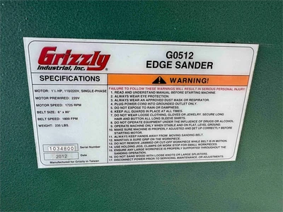 Used 2012 GRIZZLY G0512 Edge Sanders Texas US | MachineryMax #1249127