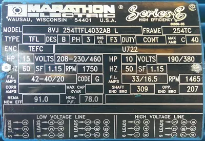 SPC9249  Pump 15 hp Parker hydraulic power unit, model H39.4PM53PMX9624/11, 30 gal reservoir tank, 2350 psi