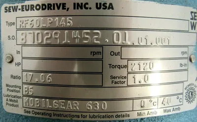 NEW SEW EURODRIVE RF60LP145 SPEED REDUCER 17.06:1