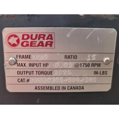Used Dura Gear Right-angle Worm Gear Reducer - 15:1 Ratio